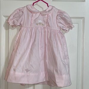Petit Ami Light Pink Baby Dress with Bunny Embroidery